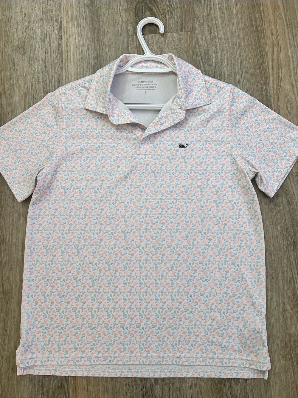 Vineyard Vines Big Boys Orange and Light Blue Outboard Engine Patterned Polo